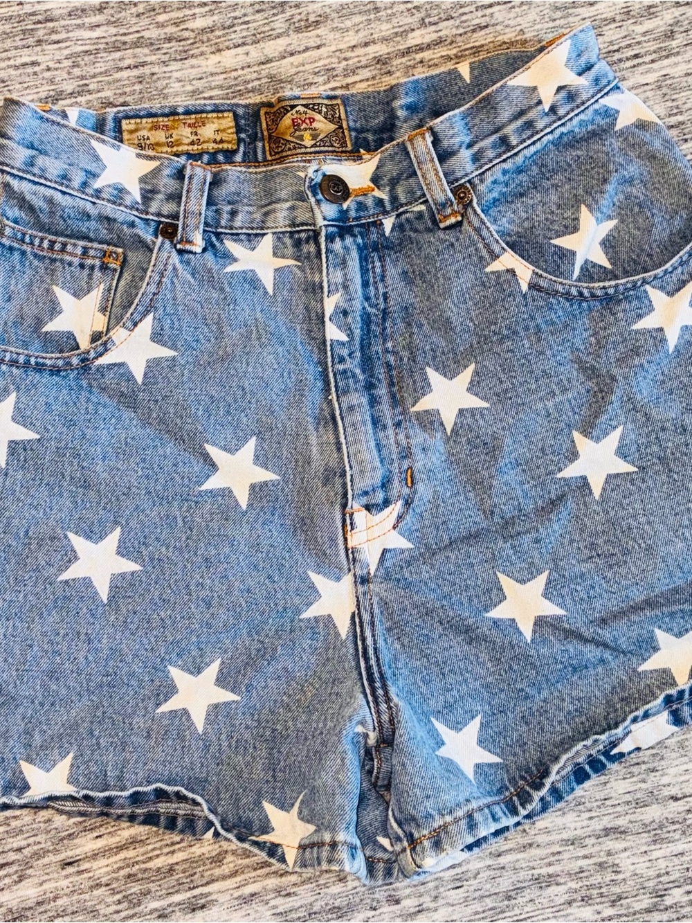 Star-Print High-Rise Denim Shorts - Blue & White